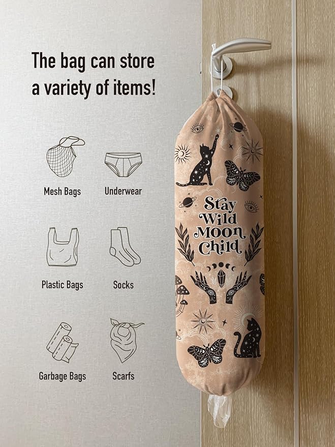 Hglian Plastic Grocery Bag Organizer,Stay Wild Moon Child Canvas Plastic Bags Holder Storage Keeper Dispenser,Cute Home Kitchen Decor
