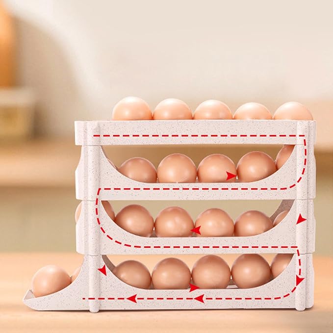 Egg Holder for Fridge | 4 Tier Automatic Rolling Storage Rack,Large Capacity Clear Egg Dispenser,for Freezer Side Door Home Kitchen Cabinet Holds Up To 30 Piece