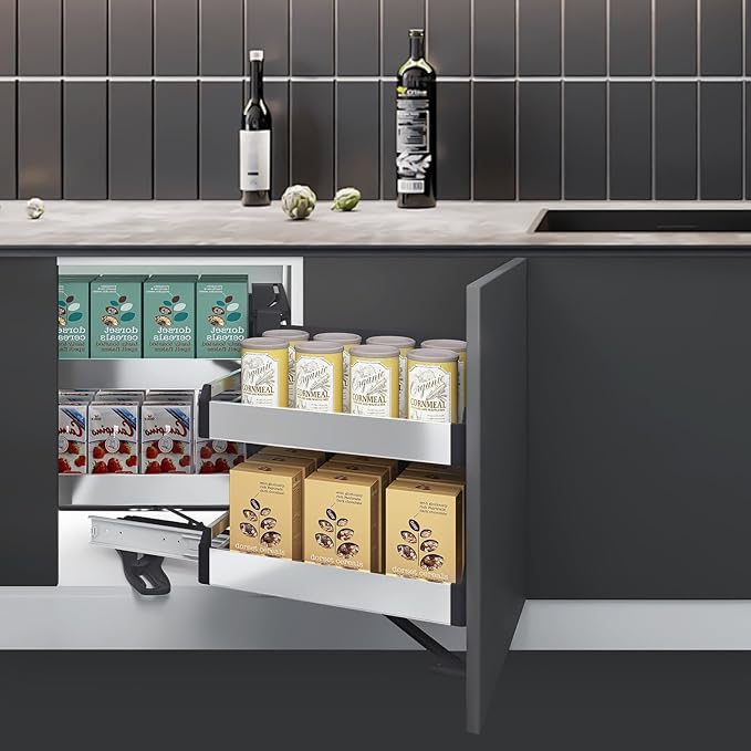 Pull Out Blind Corner Cabinet Organizer 2 Tier Kitchen Storage Organizer with 4 Baskets (Pull-Out to the Right)