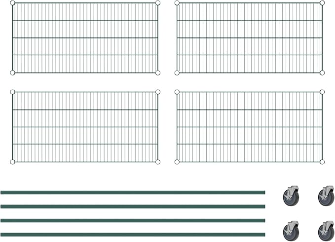 Commercial NSF Listed Green Epoxy Mobile Wire Shelving Kit 21" x 42" x 80", with 4 Shelves Perfect for Warehouse, Walk-in Refrigerator, Freezer, Grocery Store, Restaurant, Dishroom