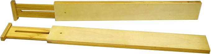 Expandable Hardwood Kitchen Drawer Divider Set of 2 by Dr. Organizer – Spring Locking, No Tools Needed – Fits Most Drawers 22” x 2.5” x 0.5” – Non-Skid Pads for Secure Hold