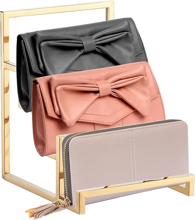 uxcell Clutch Purse Display Stand 4 Layer Wallet Display Rack Metal Clutch Holder Riser for Home Retail Store Supplies - Gold