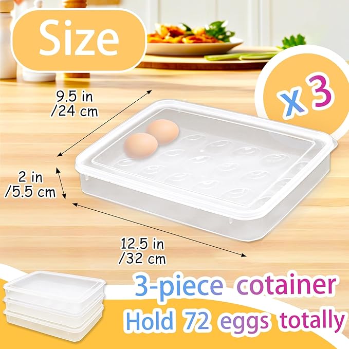 3 Pack Portable Deviled Egg Tray Carrier with Lid,Portable Egg Storage Container with Lid for 72 Eggs,Egg Holder for Refrigerator Egg Organizer,Easter Thanksgiving Party Home Kitchen Supplies