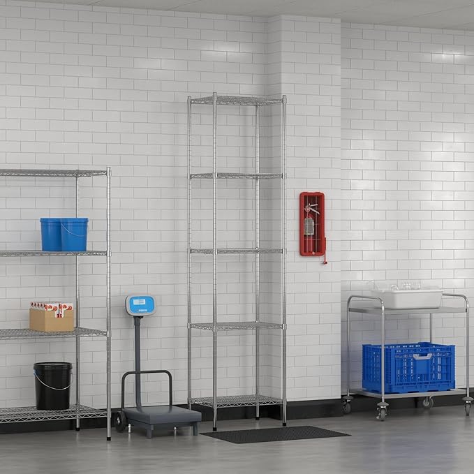 Commercial NSF Listed Chrome Stationary Wire Shelving Kit 18" x 24" x 96", with 5 Shelves Perfect for Warehouse, Walk-in Refrigerator, Freezer, Grocery Store, Restaurant, Dishroom