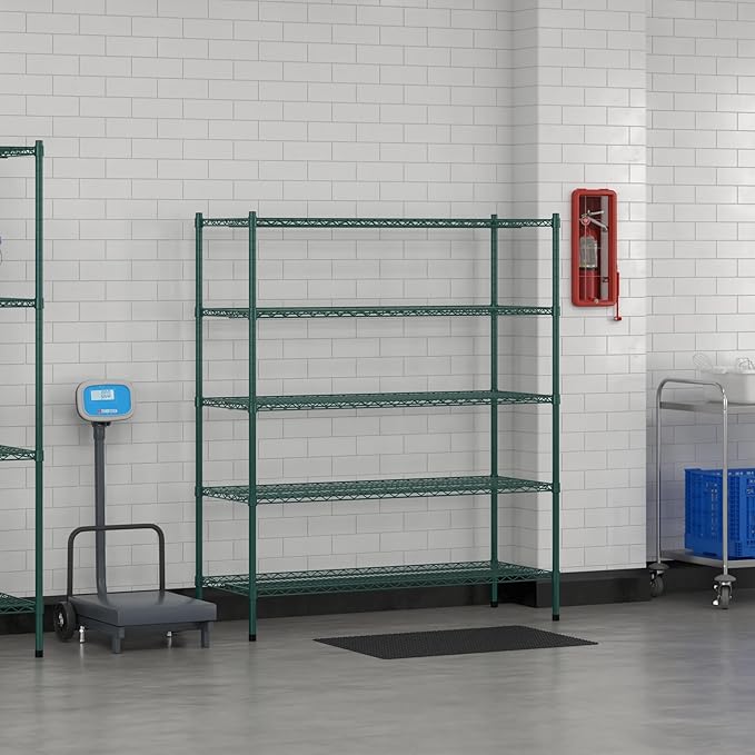 Commercial NSF Listed Green Epoxy Stationary Wire Shelving Kit 21" x 54" x 64", with 5 Shelves Perfect for Warehouse, Walk-in Refrigerator, Freezer, Grocery Store, Restaurant, Dishroom