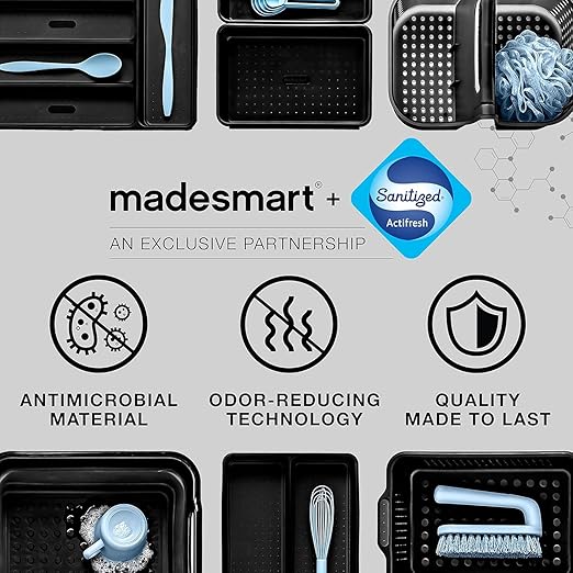 madesmart Large Premium Clear Bin, Clear Storage Organizer for Office Supplies, Kitchen Tools, Pantry Items & Home Essentials, Soft Grip Lining, and Non Slip Base, Grey