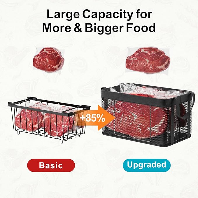 iSPECLE Deep Freezer Organizer Bins - 2 Pack 15" Large Stackable Freezer Organizer Bins for 5 to 7 Cu.Ft Chest Freezer, Sturdy Fabric & Stainless Steel for Meat & Vegetables, Easy Access, Black