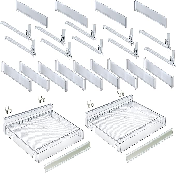 Azar Displays 225830-TALL-CLR Adjustable Tall Divider Bin Cosmetic Tray with Pushers - Customize Slot Size to Product, Clear 2-Pack