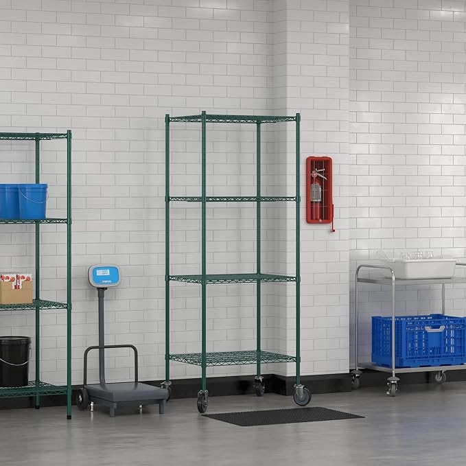 Commercial NSF Listed Green Epoxy Mobile Wire Shelving Kit 24" x 30" x 80", with 4 Shelves Perfect for Warehouse, Walk-in Refrigerator, Freezer, Grocery Store, Restaurant, Dishroom