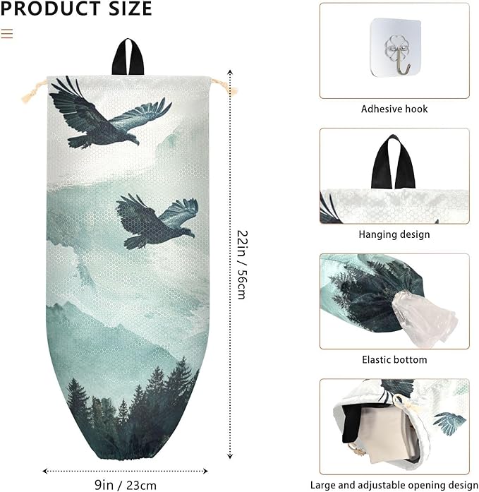 Plastic Bag Holder Wall Mount Grocery Bag Shopping Bag Storage Holder Organizer Dispenser with Adhesive Hook,for Kitchen Bathroom Home Decor 9x22 Inches Bald Eagle Mountains Green44