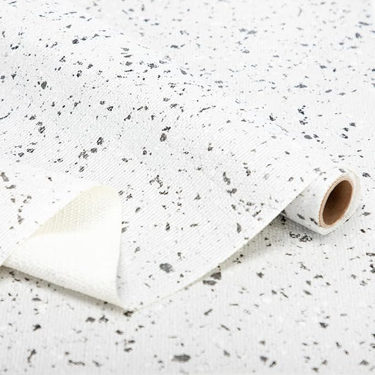 RAY STAR Shelf Liners for Kitchen Cabinets Non-Adhesive, 18 Inch x 8 Feet Trimmable Terrazzo Speckled White Shelf Vanity Cabinet Liner Non Slip Waterproof Cupboard Pantry Liner Marble