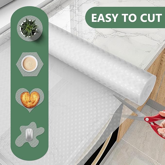 Origuuds Shelf Liners, Non-Adhesive Drawer Liner, Waterproof & Oil-Proof Kitchen Cabinet Cupboard Liner Plastic EVA Material BPA Free Fridge Liner Mats Paper Protector for Shelves (Clear/24in x 240in)