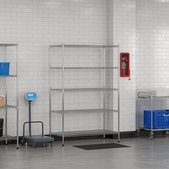 Commercial NSF Listed Chrome Stationary Wire Shelving Kit 24" x 48" x 74", with 5 Shelves Perfect for Warehouse, Walk-in Refrigerator, Freezer, Grocery Store, Restaurant, Dishroom