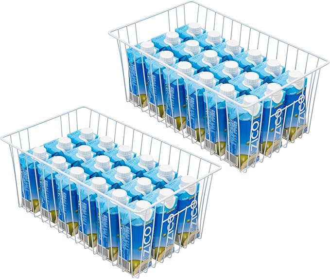 Y.Z.Bros 16inch Freezer Storage Organizer Baskets, Household Wire Refrigerator Bins with Built-in Handles for Cabinet, Pantry, Closet