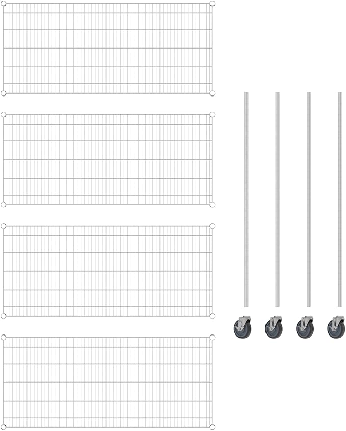 Commercial NSF Listed Chrome Mobile Wire Shelving Kit 24" x 54" x 60", with 4 Shelves Perfect for Warehouse, Walk-in Refrigerator, Freezer, Grocery Store, Restaurant, Dishroom