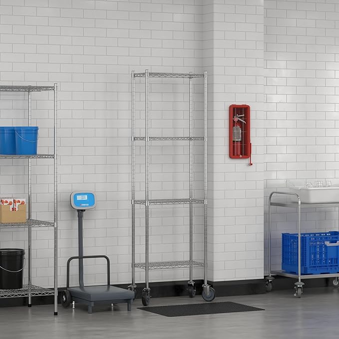 Commercial NSF Listed Chrome Mobile Wire Shelving Kit 12" x 24" x 80", with 4 Shelves Perfect for Warehouse, Walk-in Refrigerator, Freezer, Grocery Store, Restaurant, Dishroom
