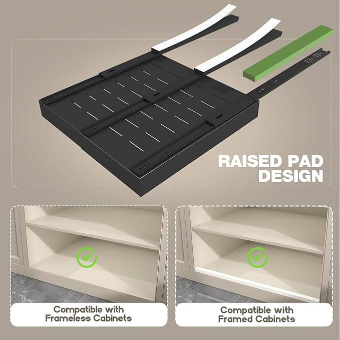 6 Pack Pull Out Cabinet Organizer 21" Deep,Full Extension 3 Slide Rails Slide Out Drawers With Raising Pad for Framed Cabinets,Expandable Width (12.3"-20.5"),No Drill Roll Out Shelves,Black