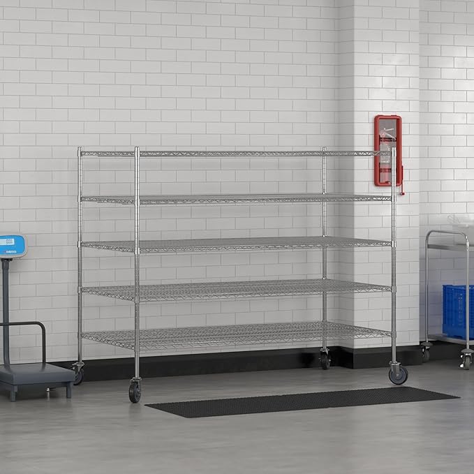 Commercial NSF Listed Chrome Mobile Wire Shelving Kit 36" x 72" x 60", with 5 Shelves Perfect for Warehouse, Walk-in Refrigerator, Freezer, Grocery Store, Restaurant, Dishroom