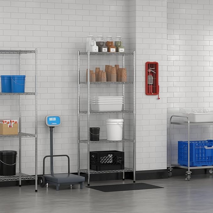 Commercial NSF Listed Chrome Stationary Wire Shelving Kit 14" x 30" x 74", with 5 Shelves Perfect for Warehouse, Walk-in Refrigerator, Freezer, Grocery Store, Restaurant, Dishroom