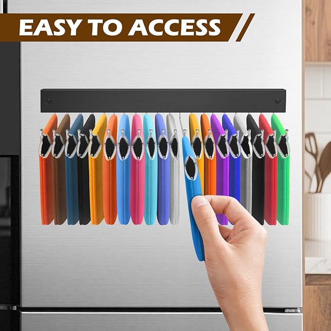 Can Cooler Sleeves Holder Magnetic for Fridge, Wall Mount Beer Sleeves Dispenser Organizer 20 Hooks