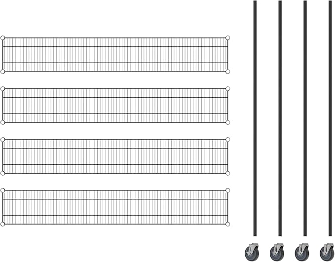 Commercial NSF Listed Black Epoxy Mobile Wire Shelving Kit 12" x 72" x 80", with 4 Shelves Perfect for Warehouse, Walk-in Refrigerator, Freezer, Grocery Store, Restaurant, Dishroom