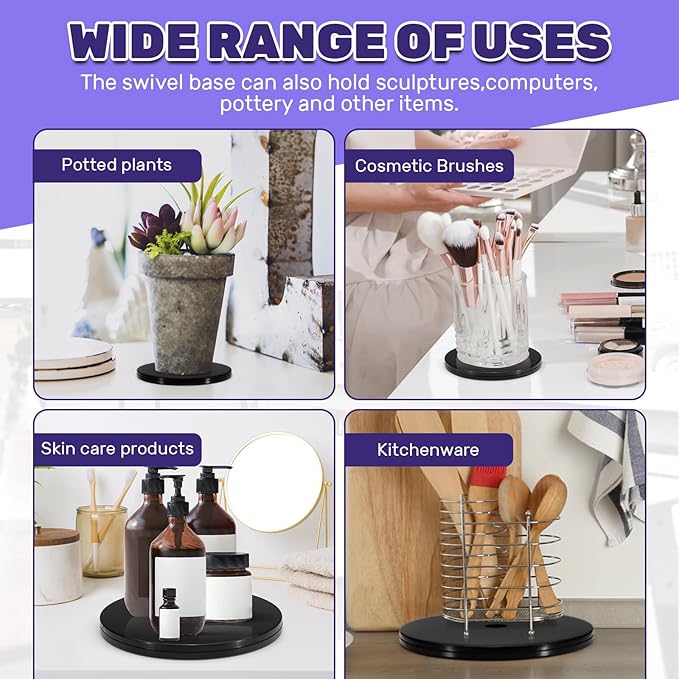 ASTIMESA 1 Pack PVC Lazy Susan Organizer 6 Inch, 360° Round Small Lazy Susan Turntable for Cabinet, Ball Bearing Spinning Rotating Fridge Tray for Cookie Potted Plants Display Black