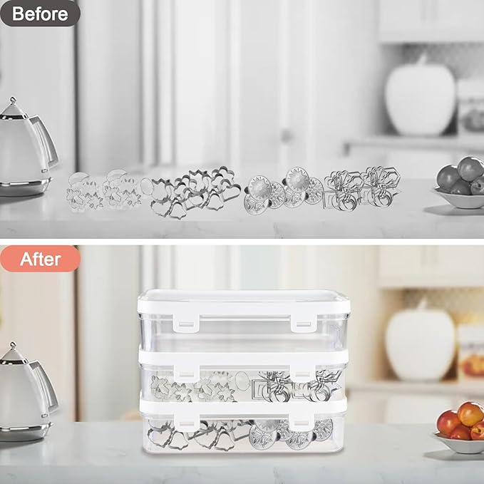 3 Pack of Cookie Cutter Storage, Handheld Transparent Cookie Cutter Organizer Storage with a Sticker and a Pen,Cover to Prevent Dust,Can be Used Alone or Hidden for Stacking