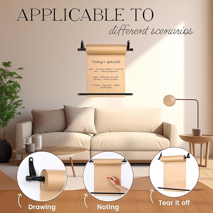 Vicenpal 15.5 Inch Retractable Kraft Paper Roll Holder Dispenser Wall Mounted Butcher Paper Holder Roller for to Do Lists, DIY Drawing, Taking Note, Artwork, Creative(Black)