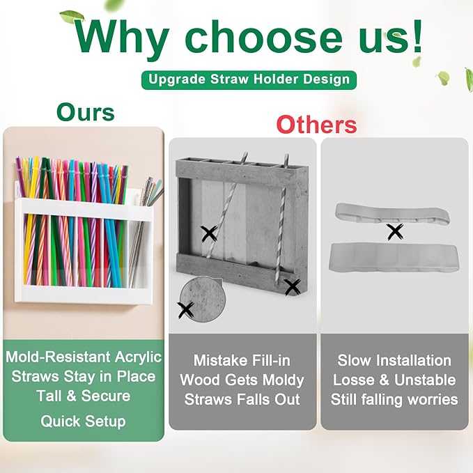 Straw Holder for Cabinet Door, Adhesive & Magnetic Straw Organizer with Clear Front, Slim Cabinet Straws Storage for Kitchen Pantry Cupboard Tumbler Accessories Inside Cabinetdoor Straws Dispenser