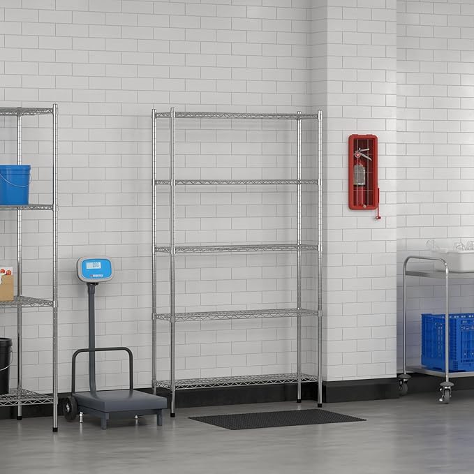 Commercial NSF Listed Chrome Stationary Wire Shelving Kit 12" x 42" x 74", with 5 Shelves Perfect for Warehouse, Walk-in Refrigerator, Freezer, Grocery Store, Restaurant, Dishroom