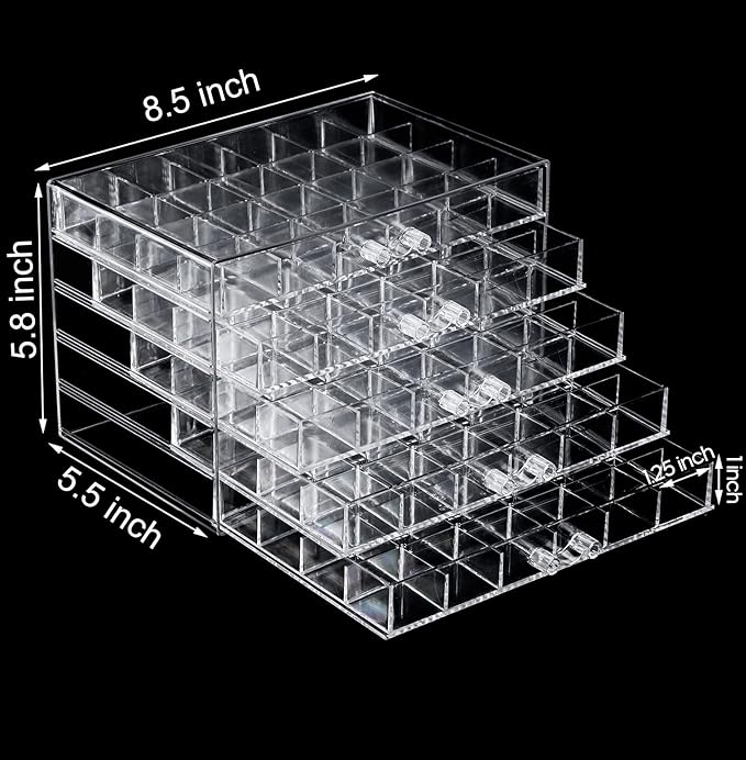 yarlung Acrylic Jewelry Storage Box Earring Holder with 5 Drawers, 120 Grids Jewelry Organizer Tray Clear Ring Display Case for Beads, Nail Tips, Women Girls, Birthday Gift