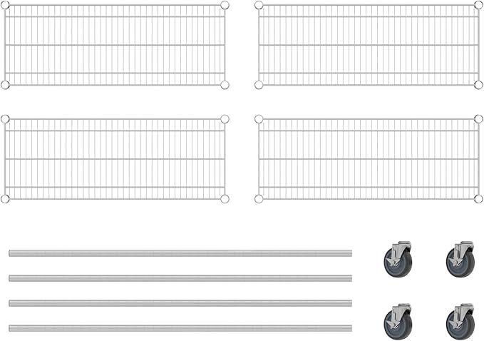 Commercial NSF Listed Chrome Mobile Wire Shelving Kit 14" x 36" x 60", with 4 Shelves Perfect for Warehouse, Walk-in Refrigerator, Freezer, Grocery Store, Restaurant, Dishroom