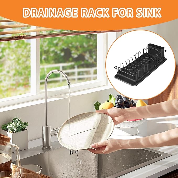 Dish Drying Rack, Retractable Sink Drainer, Adjustable Non Slip Organizer for Kitchen Counters Apartment RV Farmhouse Use Holding Pots Pans Utensils, Space Saving Design for Daily Cleaning
