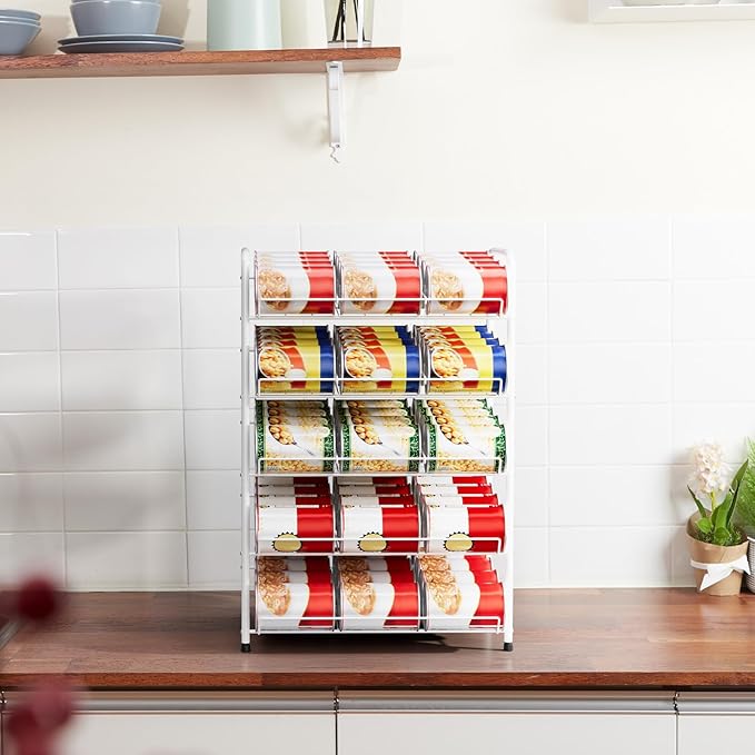 smusei Can Rack Organizer for Pantry 5 Tier Adjustable Soda Can Dispenser Holds up to 60 Cans Can Storage Organizer Pantry for Cabinet Canned Foods and Drinks, White