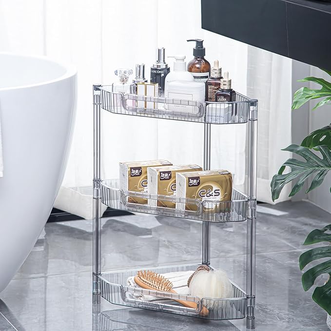 HYBRIDEAS 3-Tier Corner Shelf Organizer for Bathroom Counter Skincare and Makeup Storage Vanity Dresser Organizer Countertop Tray Perfume Holder Shelving