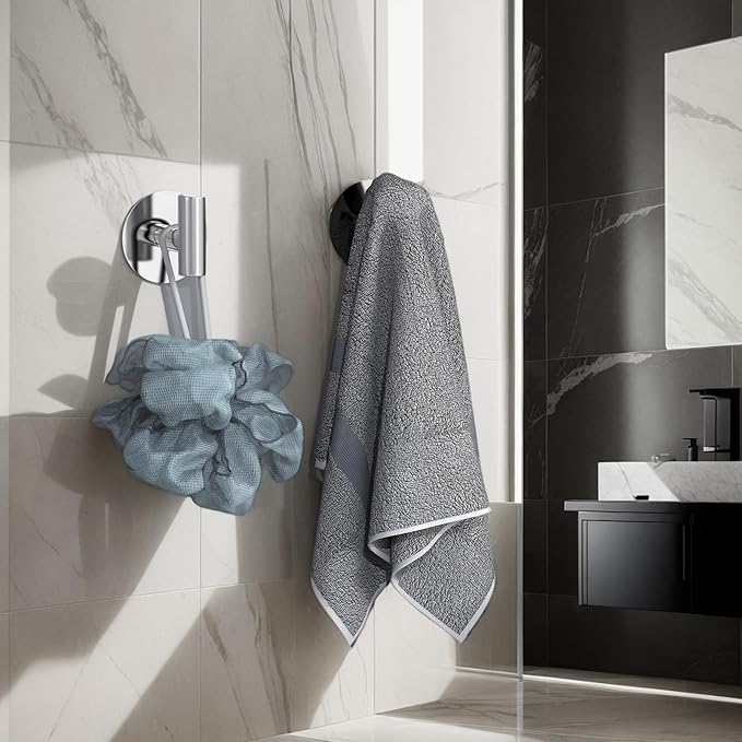 VINHOLD Heavy Duty Self-Adhesive Coat Hooks, Stainless Steel Towel Hooks for Bags, Towels, Robes, Hats, Aprons – No Drill Bathroom, Kitchen, Hotel Wall Hooks (2 Pack, Silver)