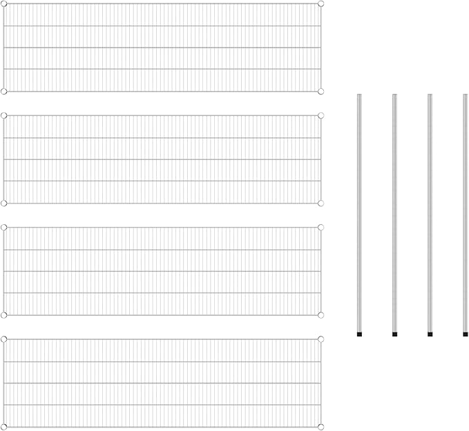 Commercial NSF Listed Chrome Stationary Wire Shelving Kit 21" x 72" x 54", with 4 Shelves Perfect for Warehouse, Walk-in Refrigerator, Freezer, Grocery Store, Restaurant, Dishroom