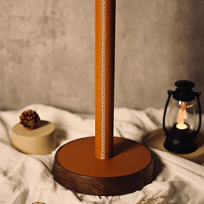 YUMORE Paper Towel Holder for Kitchen Countertop - Designer Walnut Wood and Leather Stand with Stabel Base, Modern Organizer for Bathroom