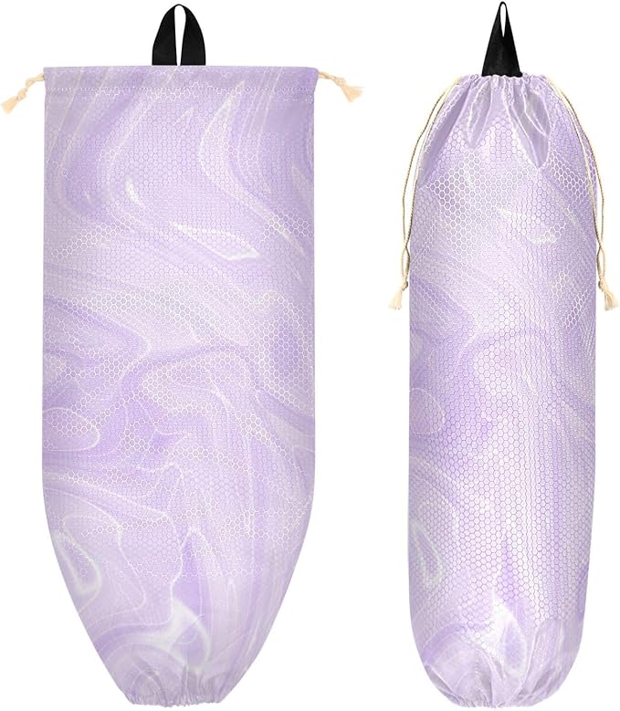 2-Pack Marble Purple Plastic Bag Holder - Wall Mount Grocery & Trash Bag Dispenser - 22 x 9 Inch