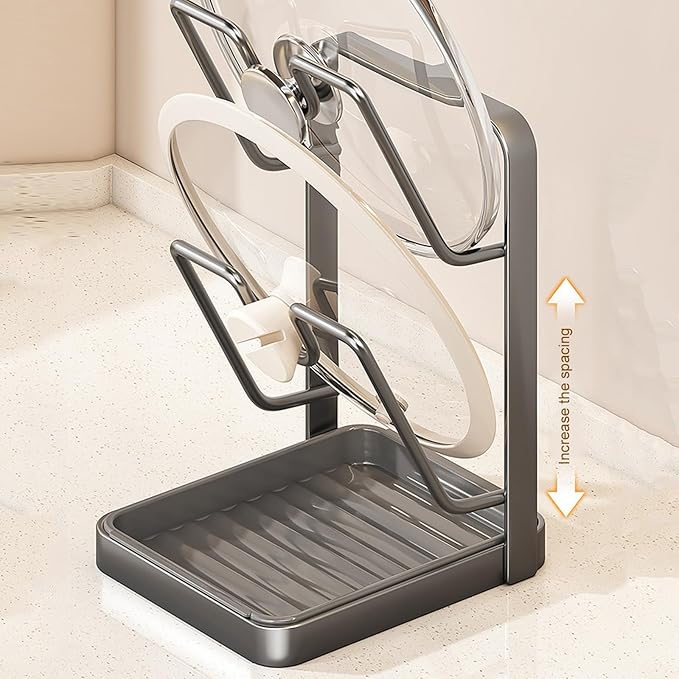 Asaint Kitchen Pot Lid Storage Rack,Countertop Pot Lid Holder With Spoon Rest,Multifunctional Pot Lid Organizer with Removable Drip Tray for Countertop Kitchen Space Tidy (White 2pcs)
