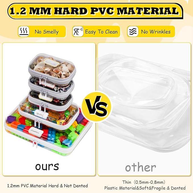 5 Pack Clear Hard Shell Zipper Case,Waterproof Toiletry Cosmetic Bag,Toy Organizers and Storage Box,Diaper Bag Organizer,Pencil Case,Clear Plastic Zipper Pouches for Office Home Storage(L,S,Mini)