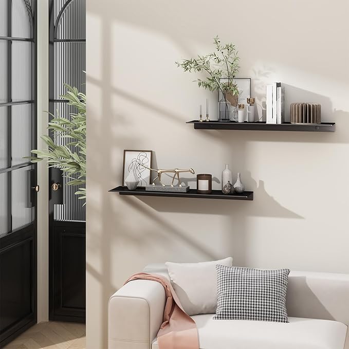 Danpoo Black Floating Shelves for Wall Storage, Metal Wall Shelves for Living Room, Bathroom, Kitchen, 20" Long Display Shelves for Collectibles(2 PCS)