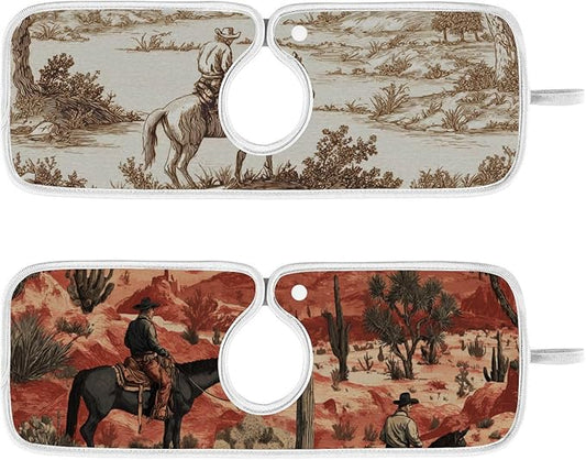 2 PCS Kitchen Sink Splash Guard 14.9 Inch Faucet Mat for Kitchen Sink Bathroom Sink Faucet Absorbing Drip Drain Mat Pad Microfiber Soft Washable Brown Red Cowboys Horses Cactus Desert
