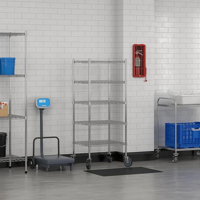 Commercial NSF Listed Chrome Mobile Wire Shelving Kit 21" x 24" x 60", with 5 Shelves Perfect for Warehouse, Walk-in Refrigerator, Freezer, Grocery Store, Restaurant, Dishroom