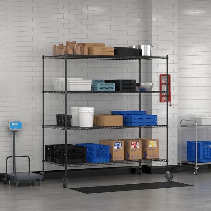 Commercial NSF Listed Black Epoxy Mobile Wire Shelving Kit 36" x 72" x 80", with 4 Shelves Perfect for Warehouse, Walk-in Refrigerator, Freezer, Grocery Store, Restaurant, Dishroom