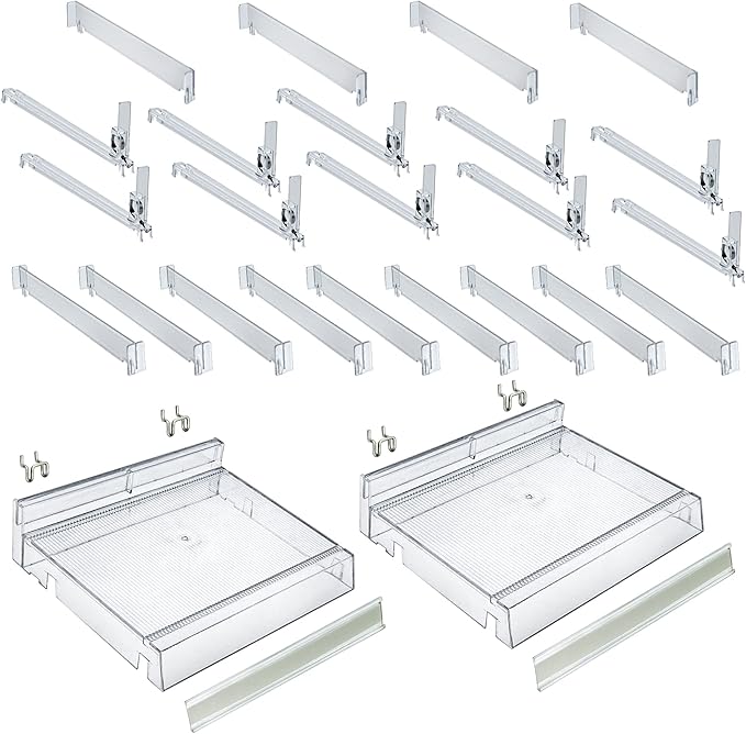 Azar Displays 225830-SHORT-CLR Adjustable Short Divider Bin Cosmetic Tray with Pushers - Customize Slot Size to Product, Clear 2-Pack