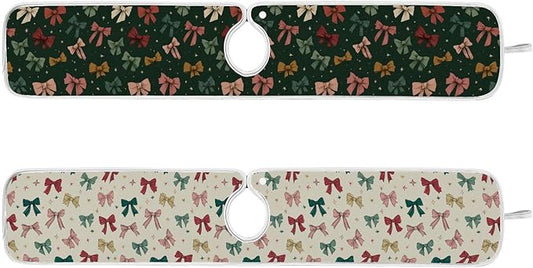 2 PCS Kitchen Sink Splash Guard 30 Inch Faucet Mat for Kitchen Sink Bathroom Sink Faucet Absorbing Drip Drain Mat Pad Microfiber Soft Washable Green and Beige Bows Stars