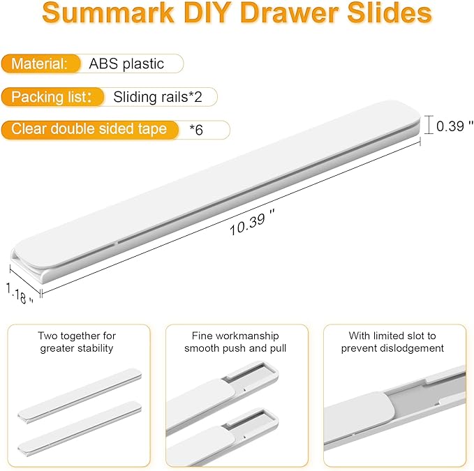 Pull Out Rail for Baskets or Bins.Storage and Organization Accessories for Cabinet,Shelves.DIY Drawer Organizers Slides.2 Packs,White (1)