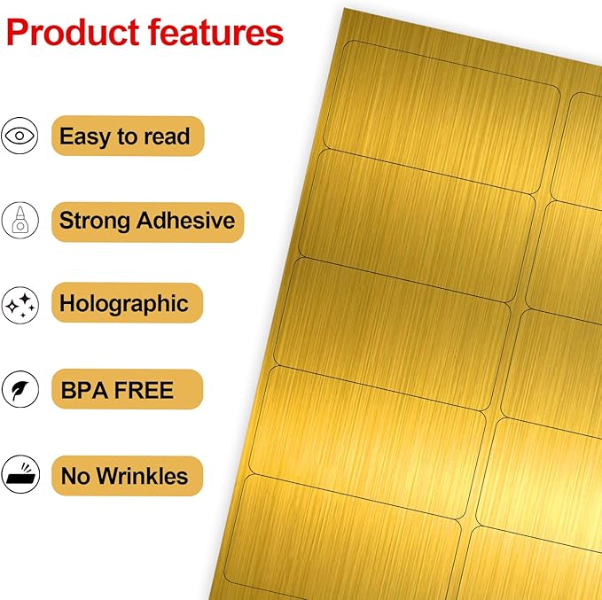YEGAWEN Shipping Labels Stickers, 2"×4" Gold Printable Mailing Labels for Laser/Inkjet Printing- Matte Gold, 8.5"×11"- 20 Sheet