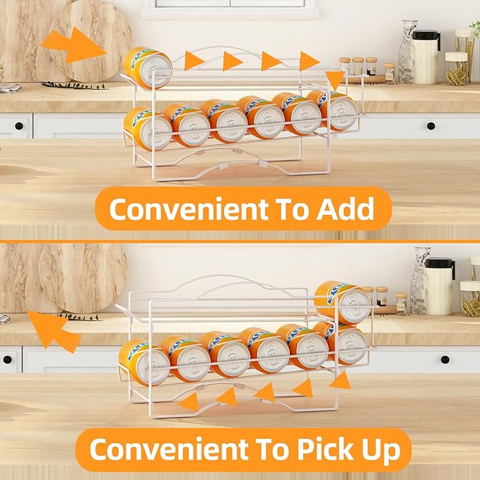 GILLAS 2 Pack Soda Can Organizer Rack for Pantry, Stackable Beverage Soda Can Storage Dispenser Holder for Refrigerator, Cabinet, White